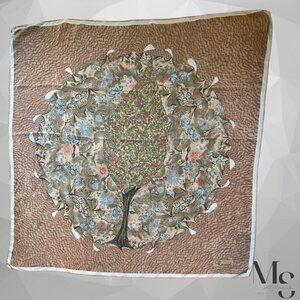 RENARD Beige & Brown Floral Silk Scarf 35" - 33´´ EX COND